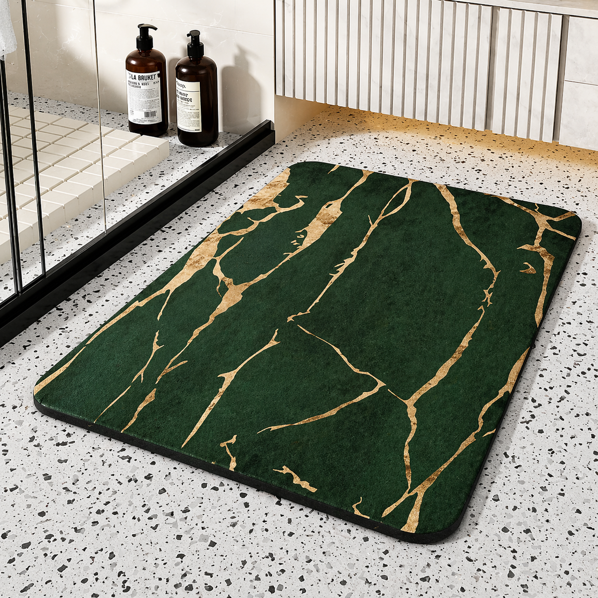 Alfombrilla de baño de piedra de diatomita con diseño de mármol, antideslizante y de secado rápido