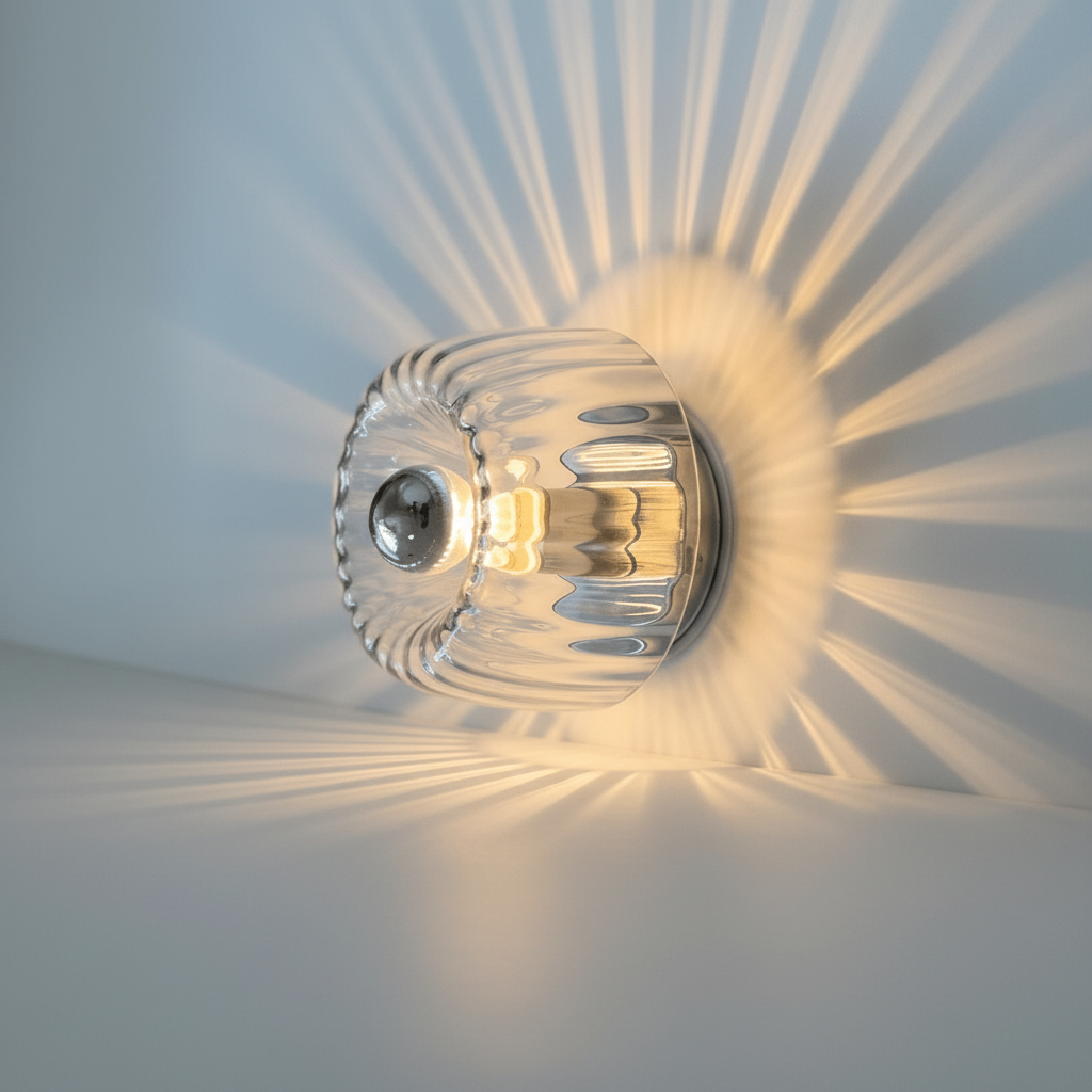 Aplique de pared inspirado en la Bauhaus, con vidrio acanalado y soporte metálico