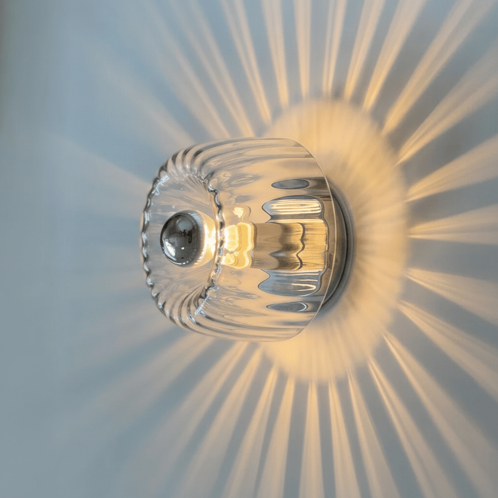 Aplique de pared inspirado en la Bauhaus, con vidrio acanalado y soporte metálico