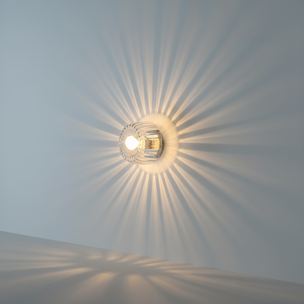 Aplique de pared inspirado en la Bauhaus, con vidrio acanalado y soporte metálico