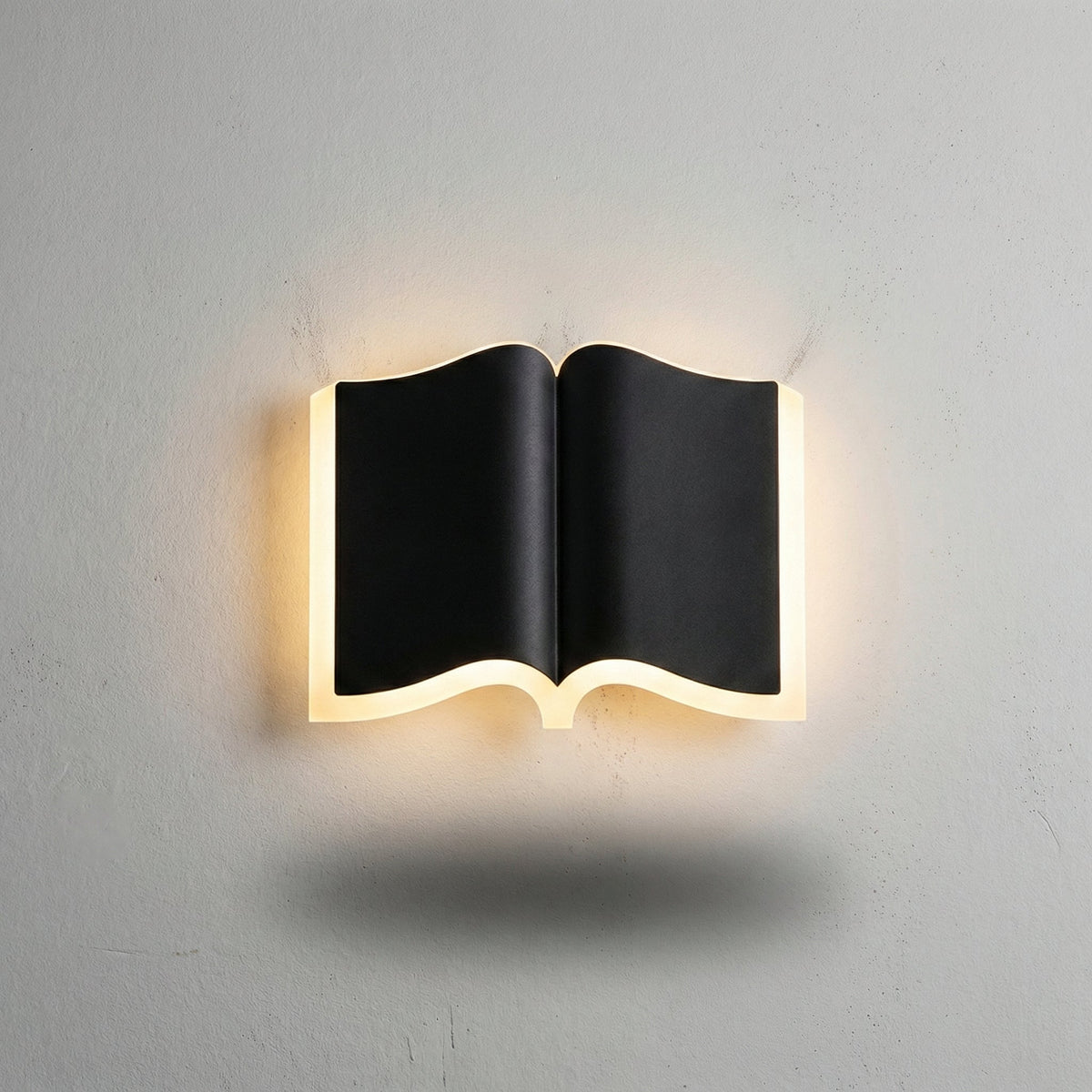 Lámpara de pared escultórica de hierro y acrílico con silueta de libro abierto