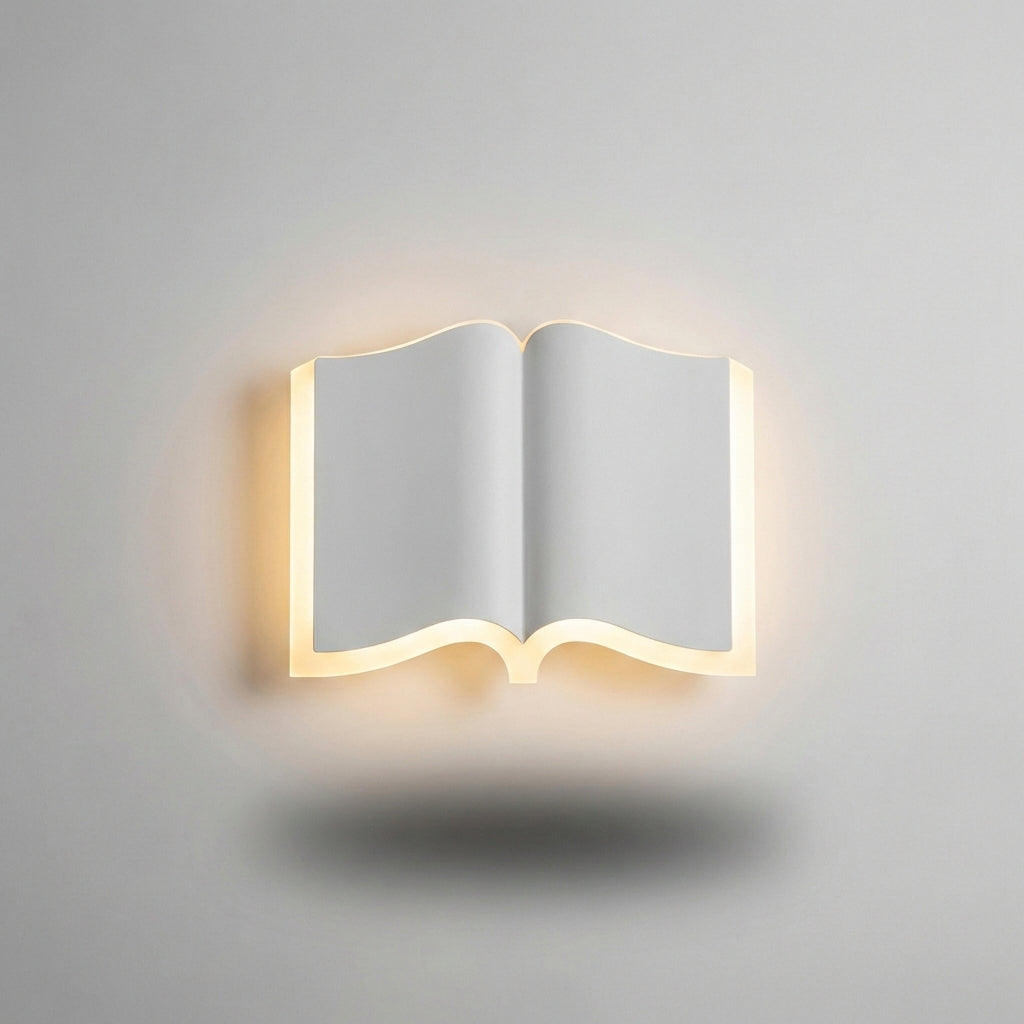 Lámpara de pared escultórica de hierro y acrílico con silueta de libro abierto