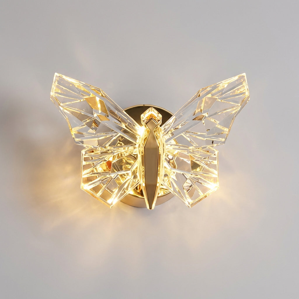 Lámpara de pared escultórica de acrílico con silueta de mariposa y luz ascendente y descendente