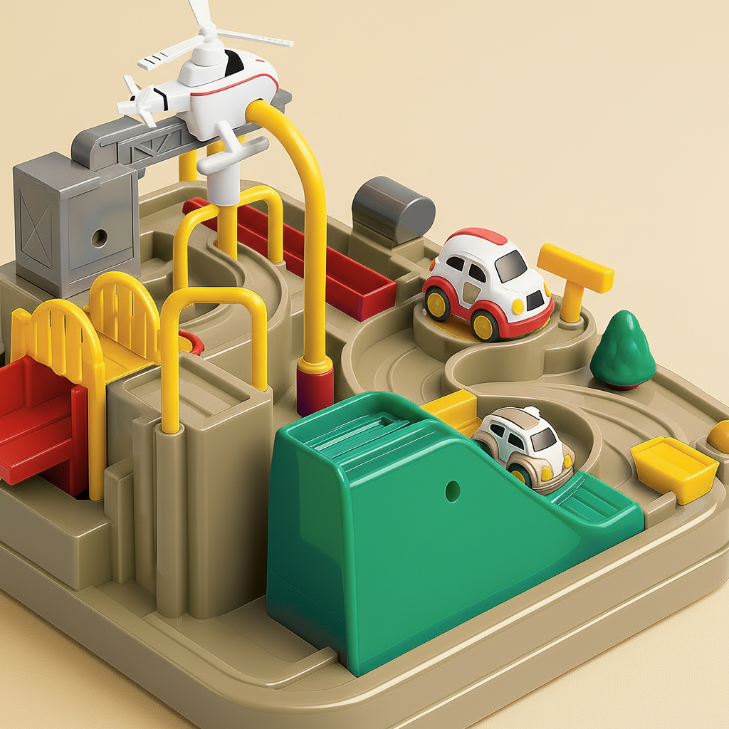 Set de juego de rompecabezas de pista mecánica para autos, modular y de aventura urbana