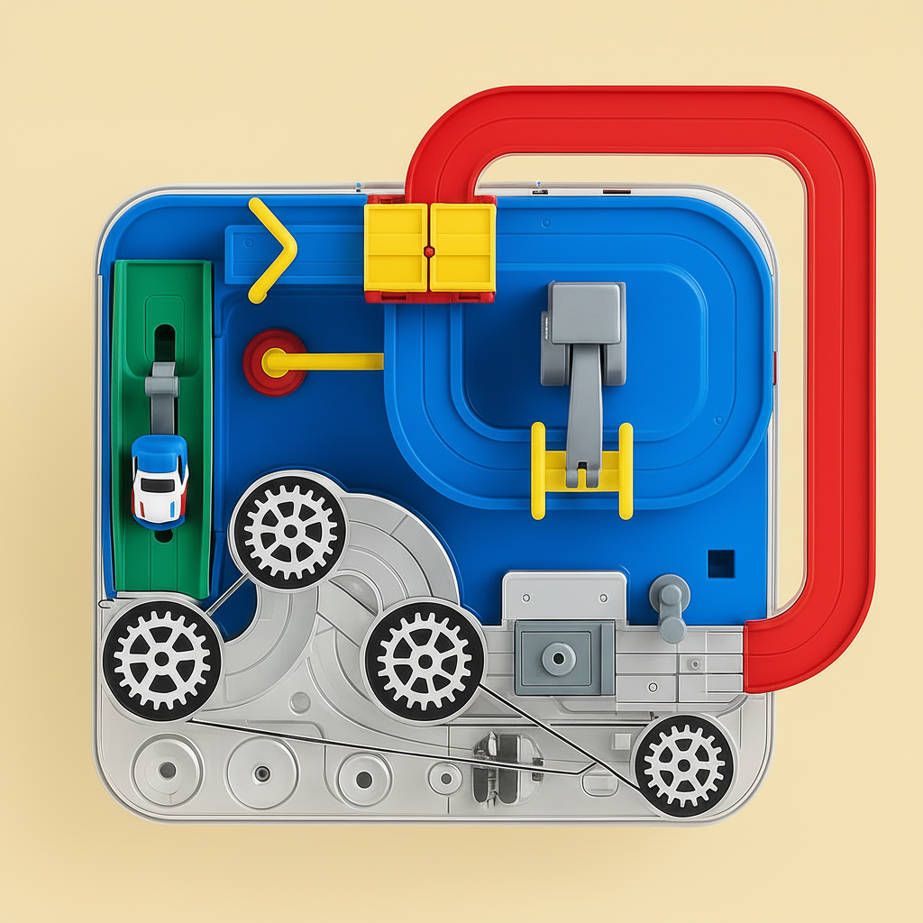 Set de juego de rompecabezas de pista mecánica para autos, modular y de aventura urbana