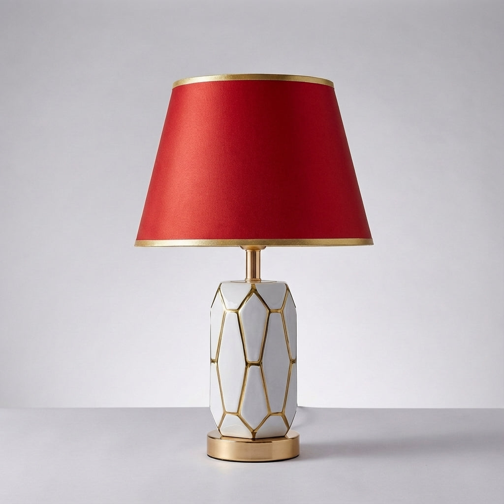 Lámpara de mesa retro minimalista con base de cerámica y pantalla de tela