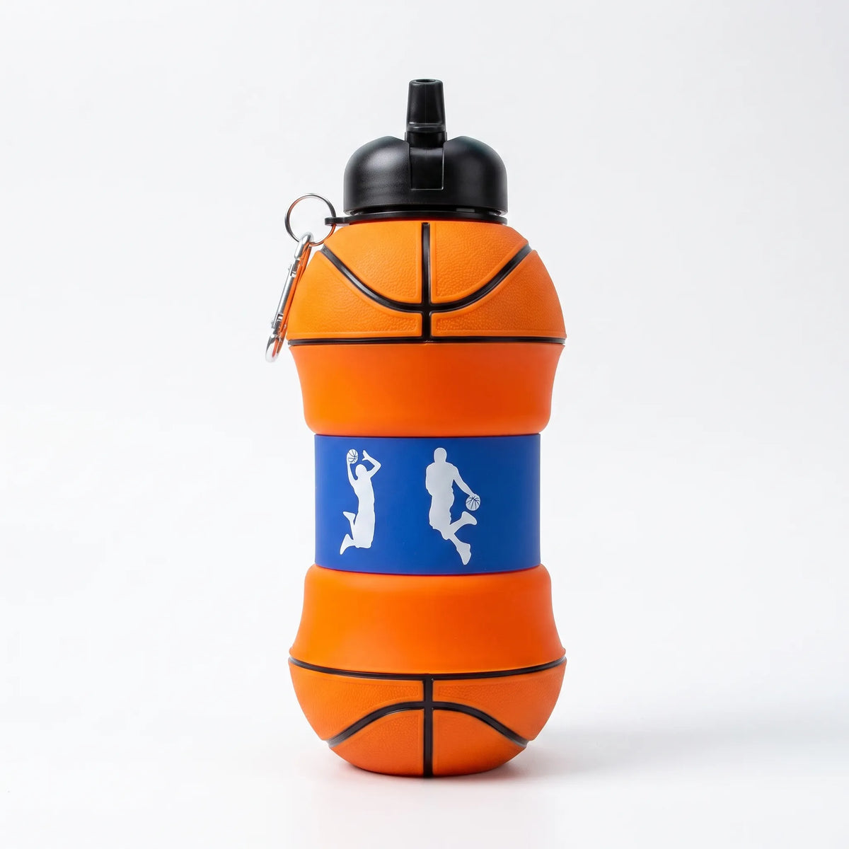 Botella de agua de silicona telescópica plegable para fútbol, con mosquetón