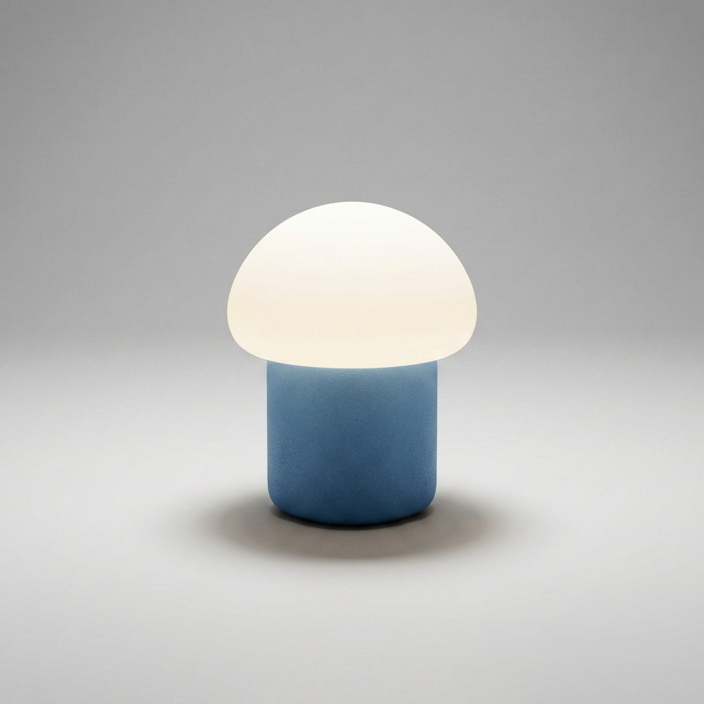 Lámpara de mesa minimalista compacta con silueta de champiñón y base con peso