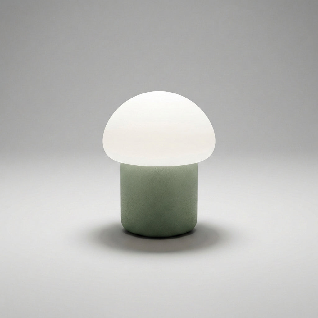 Lámpara de mesa minimalista compacta con silueta de champiñón y base con peso
