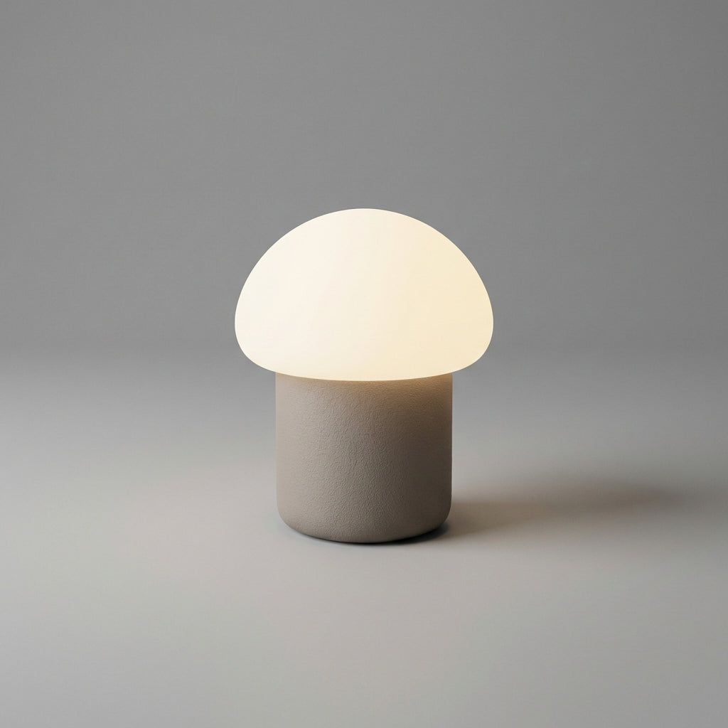 Lámpara de mesa minimalista compacta con silueta de champiñón y base con peso