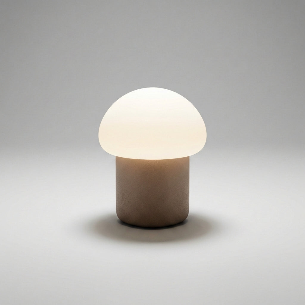 Lámpara de mesa minimalista compacta con silueta de champiñón y base con peso