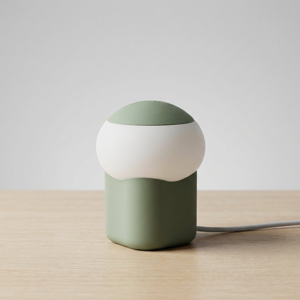 Lámpara de mesa minimalista compacta con silueta de champiñón y base con peso