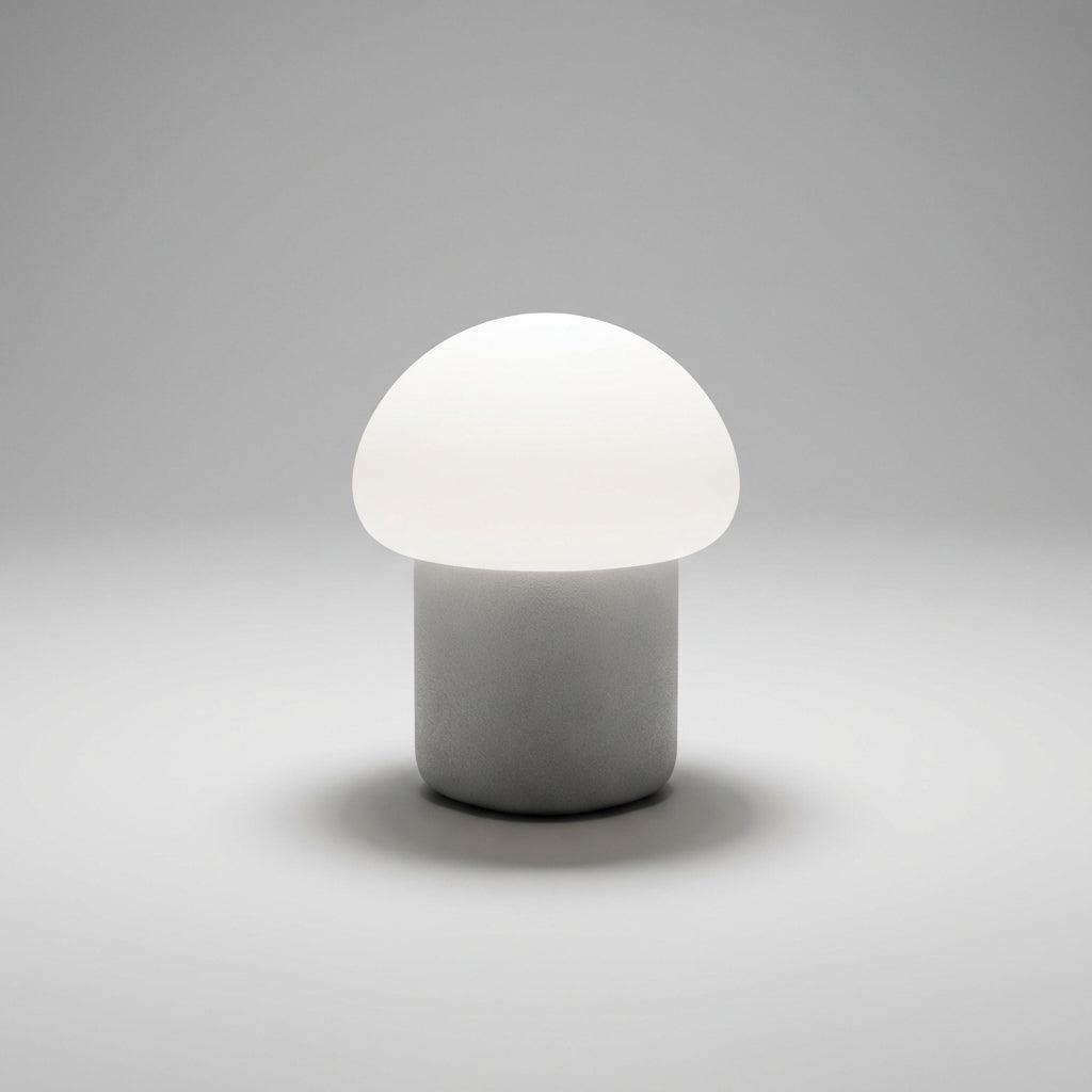 Lámpara de mesa minimalista compacta con silueta de champiñón y base con peso