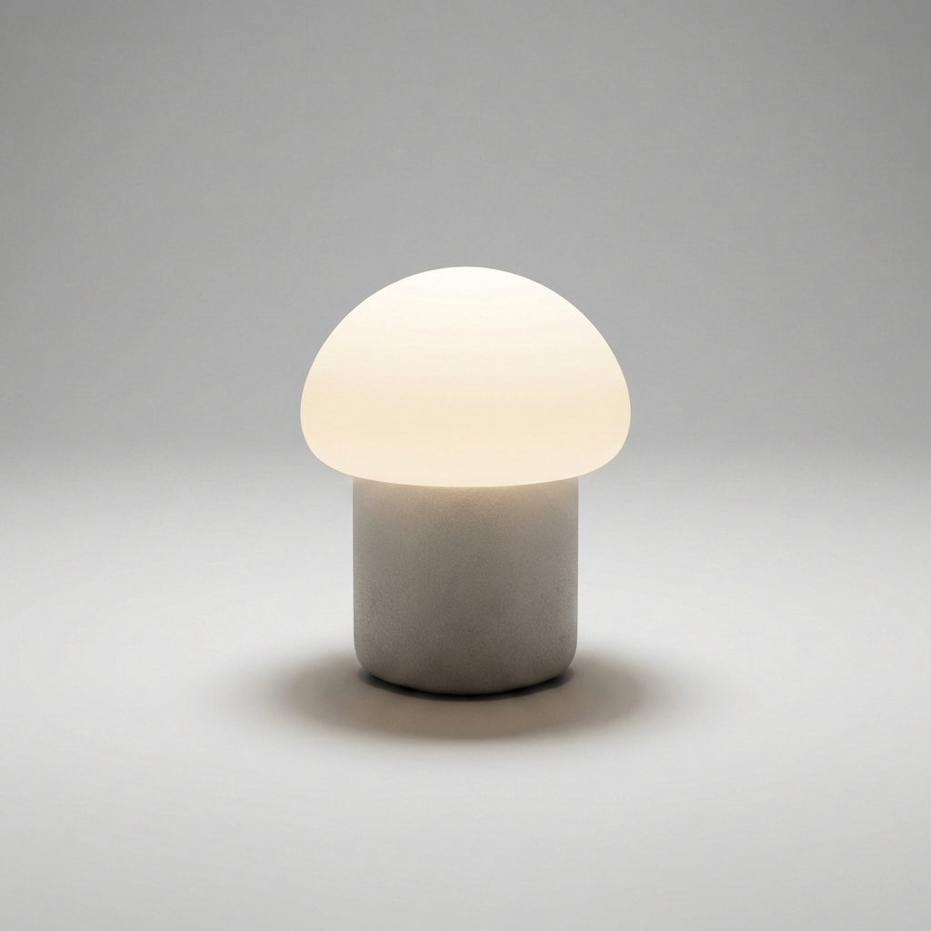 Lámpara de mesa minimalista compacta con silueta de champiñón y base con peso