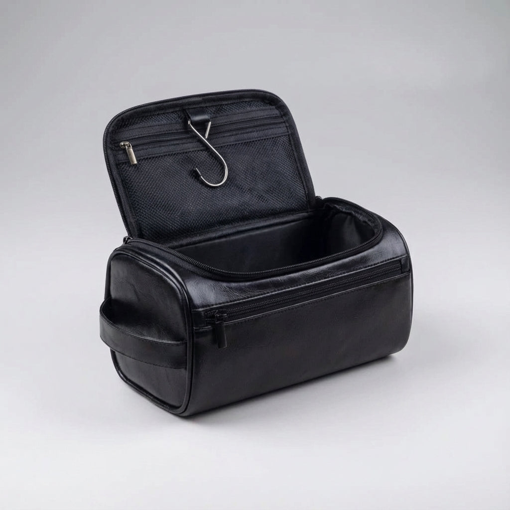 Neceser de viaje compacto, repelente al agua, con varios bolsillos y gancho para colgar