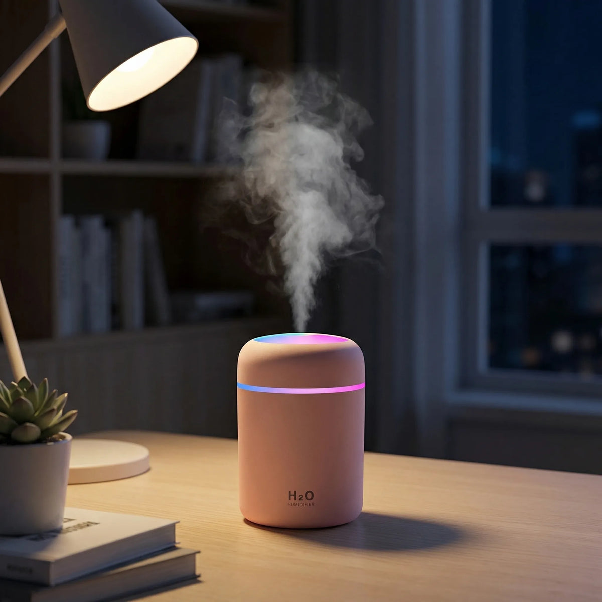 Purificador de aire y difusor de aroma compacto, redondeado y silencioso, con niebla fría