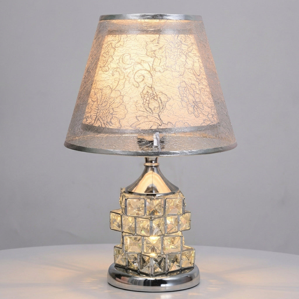 Lámpara de mesa con detalle de cristal en capas, brillo ajustable en dos zonas