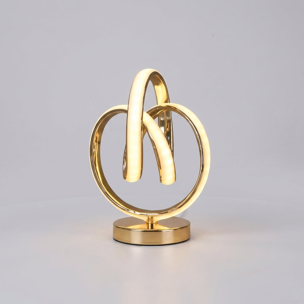 Lámpara de mesa decorativa escultural de aluminio y acrílico con bucle curvado