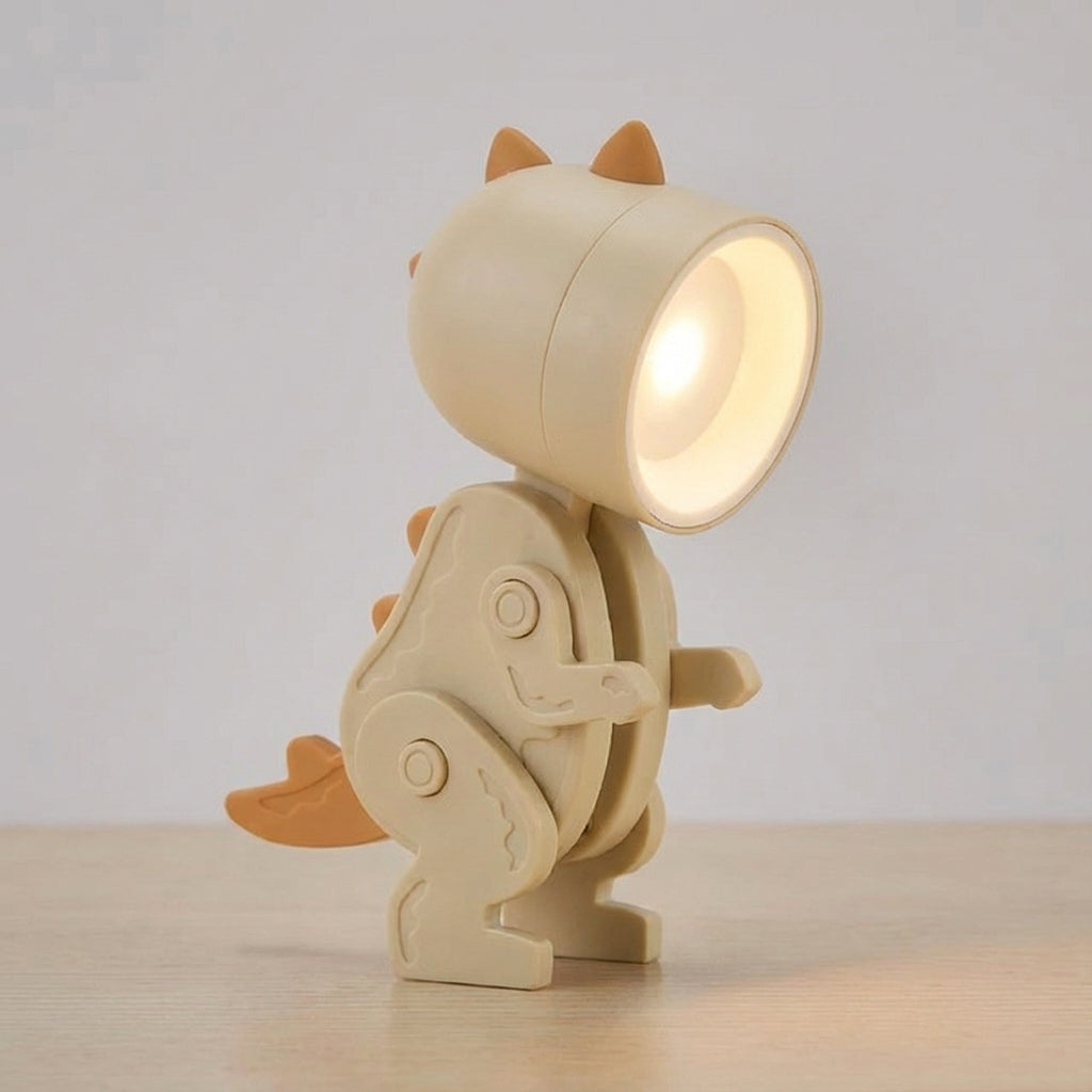 Lámpara de mesa portátil compacta con personaje de dinosaurio plegable y apta para sujetar con pinza