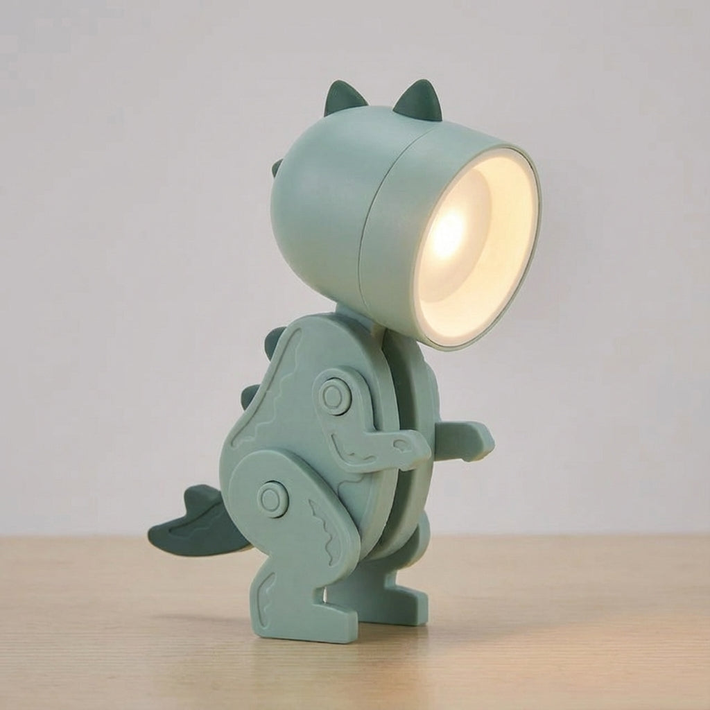 Lámpara de mesa portátil compacta con personaje de dinosaurio plegable y apta para sujetar con pinza