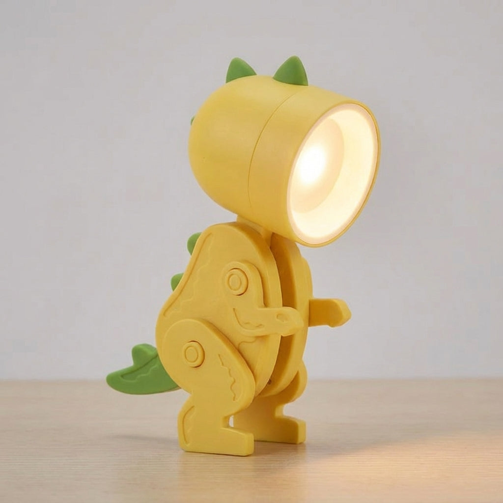 Lámpara de mesa portátil compacta con personaje de dinosaurio plegable y apta para sujetar con pinza