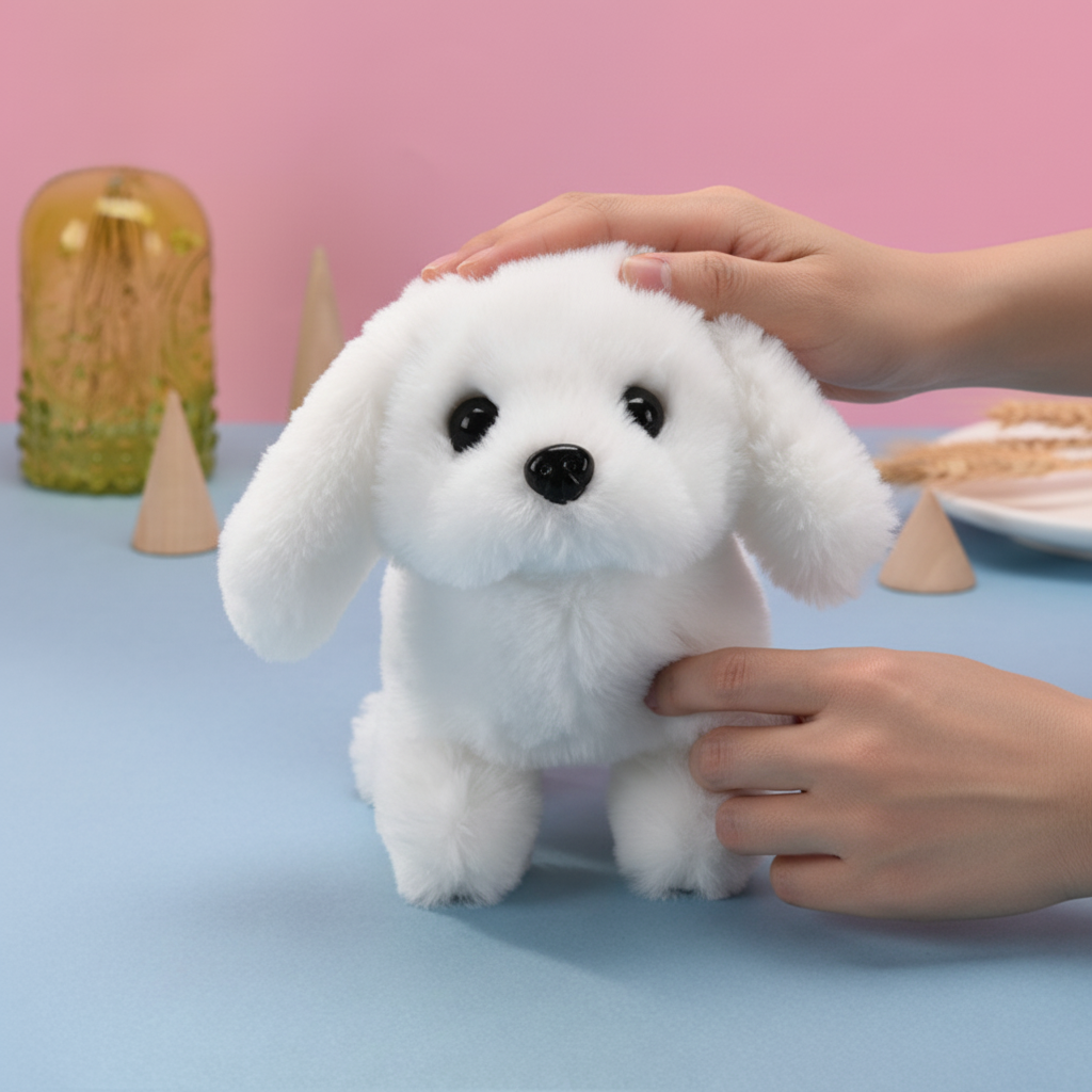 Juguete de perro de peluche suave y realista que responde al tacto, camina y ladra