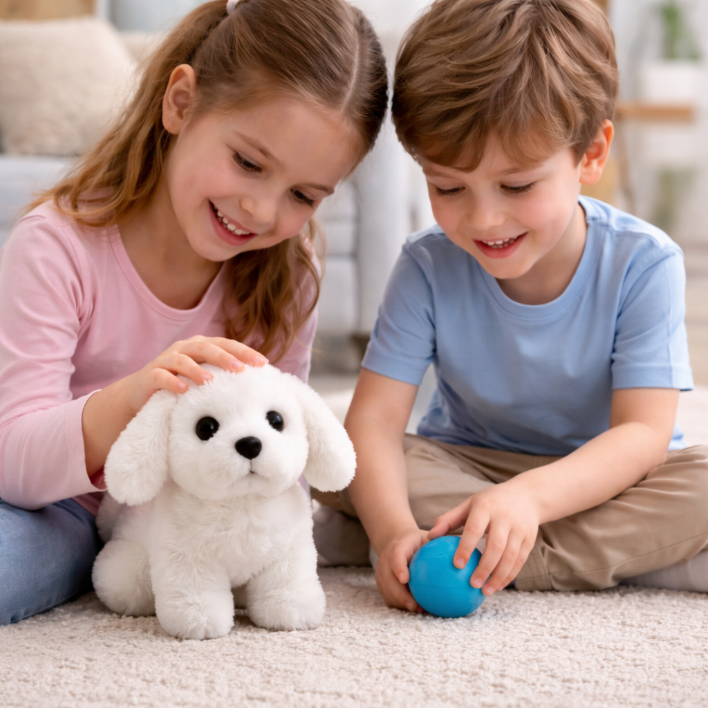 Juguete de perro de peluche suave y realista que responde al tacto, camina y ladra