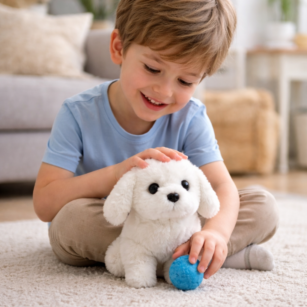 Juguete interactivo de cachorro de peluche suave y realista, que camina y ladra
