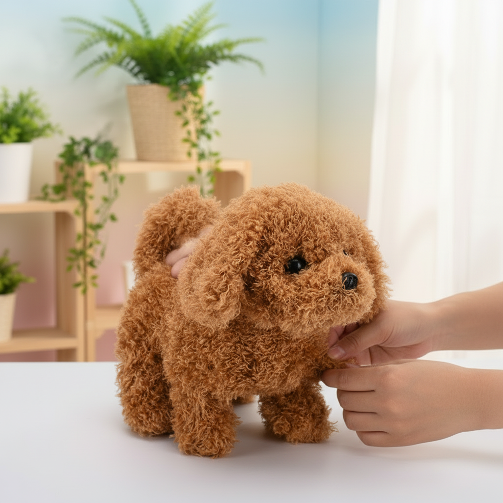 Juguete de perro de peluche suave y realista que responde al tacto, camina y ladra