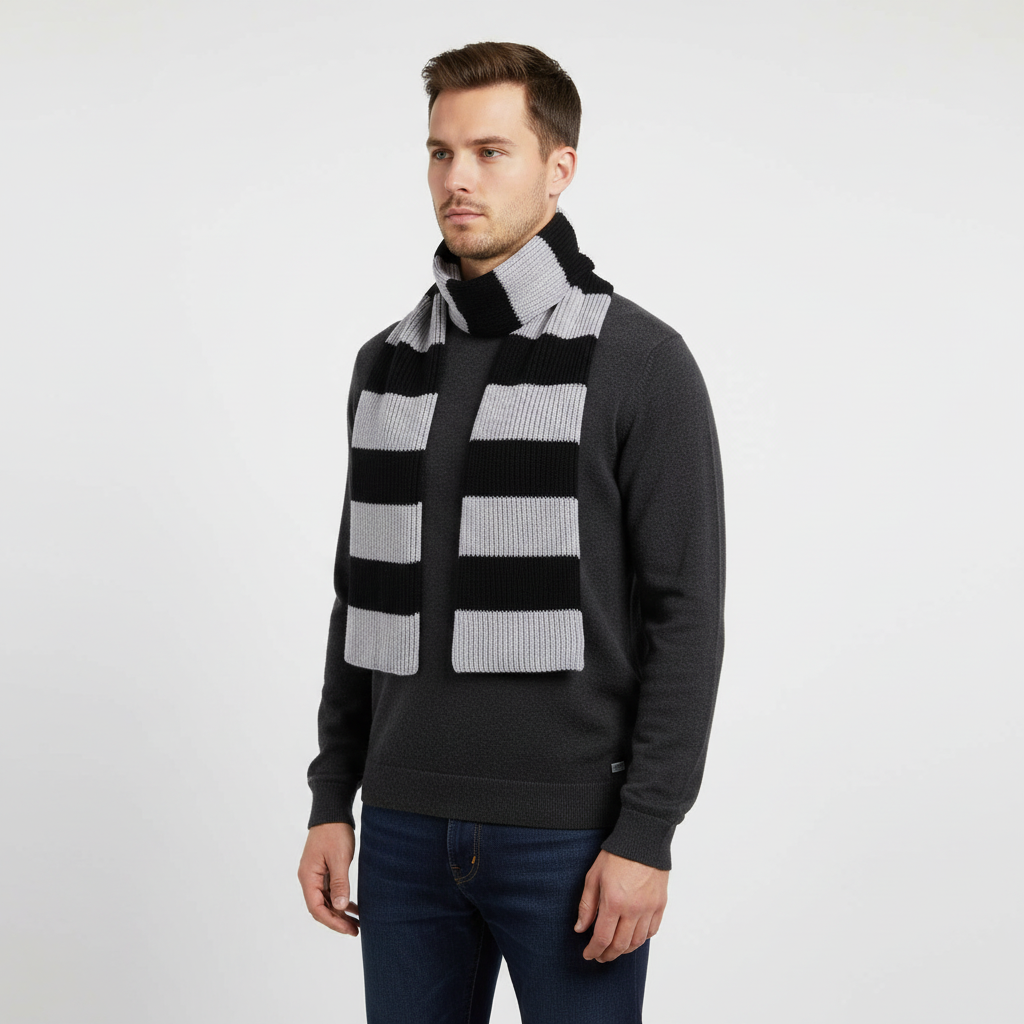 Bufanda de invierno gruesa, mullida, tejida a rayas y suave