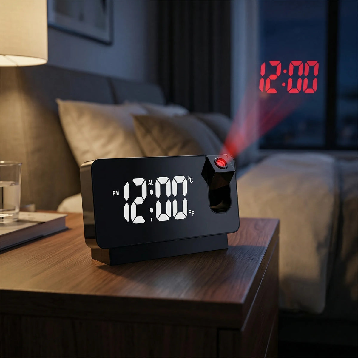 Reloj digital de proyección para techo y pared, con dos alarmas giratorias