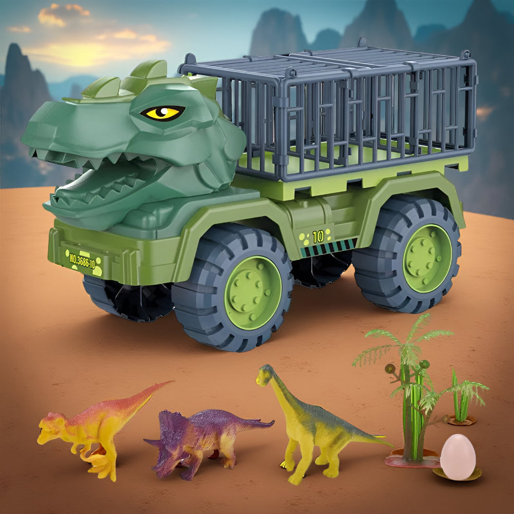 Set de juguete de camión de transporte con jaula prehistórica y figura de dinosaurio