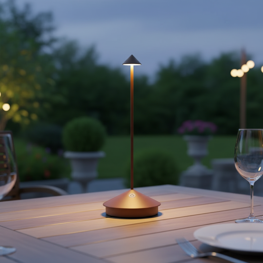 Lámpara de mesa impermeable, inalámbrica, recargable y regulable para interiores y exteriores