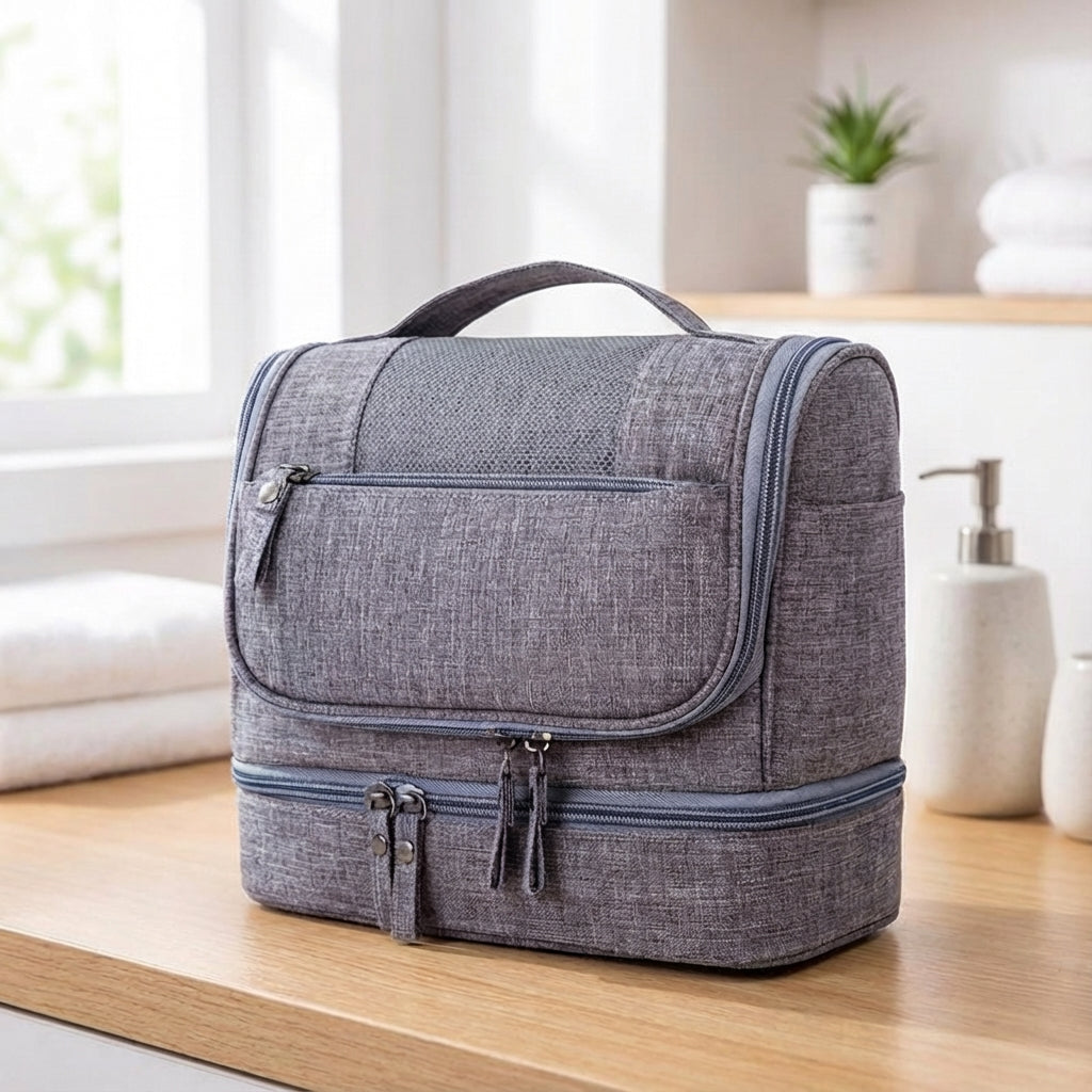 Neceser de viaje resistente al agua, con varios compartimentos y gancho para colgar