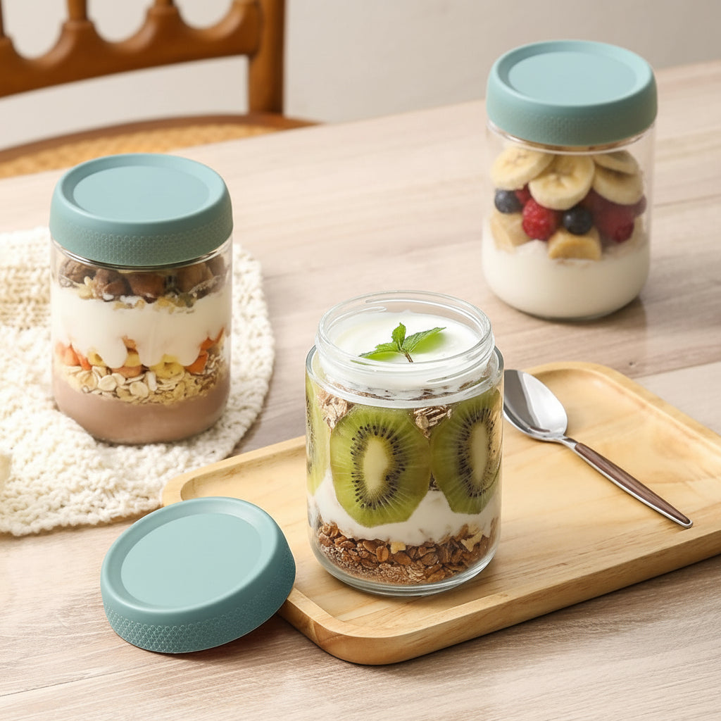 Juego de frascos de vidrio transparentes y apilables para almacenar alimentos, con boca ancha y cierre hermético