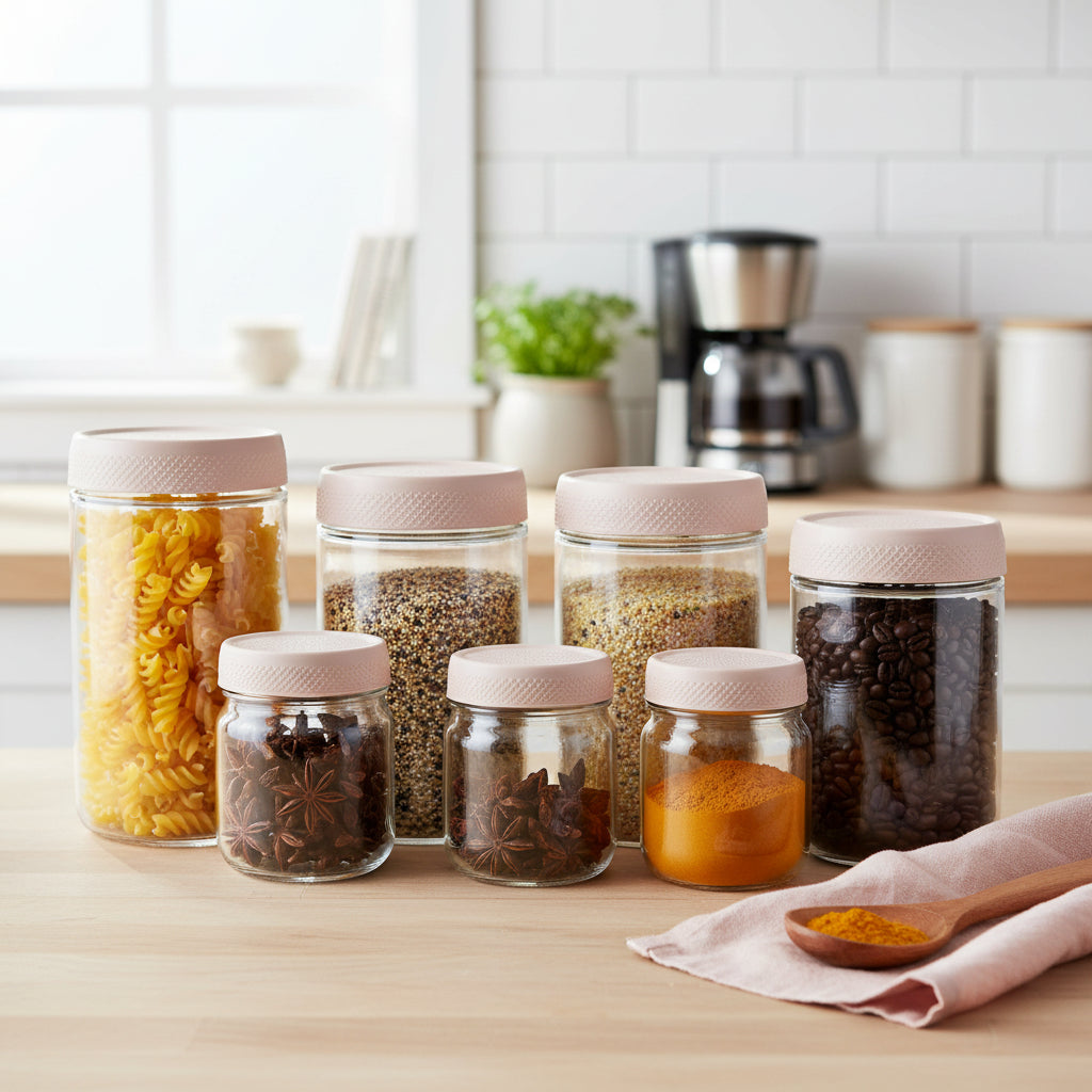 Juego de frascos de vidrio transparentes y apilables para almacenar alimentos, con boca ancha y cierre hermético