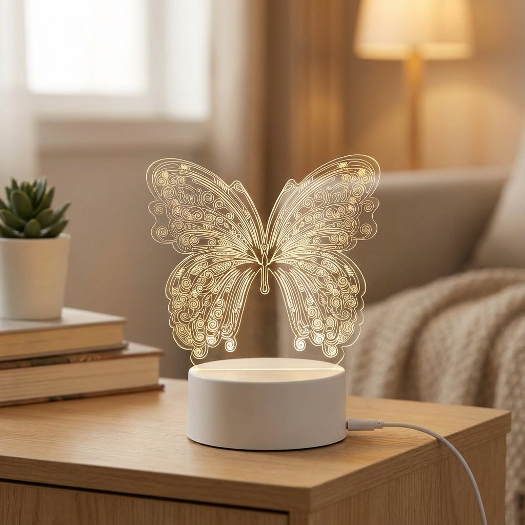 Lámpara de mesa moderna geométrica con recorte de mariposa, alimentación USB