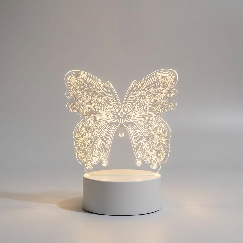 Lámpara de mesa moderna geométrica con recorte de mariposa, alimentación USB