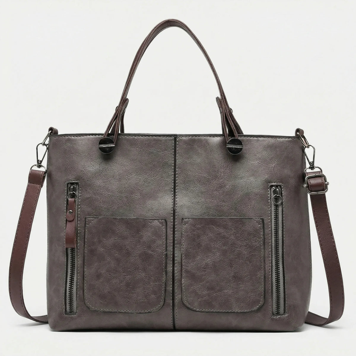 Bolso de hombro rectangular clásico con textura, múltiples bolsillos y asas