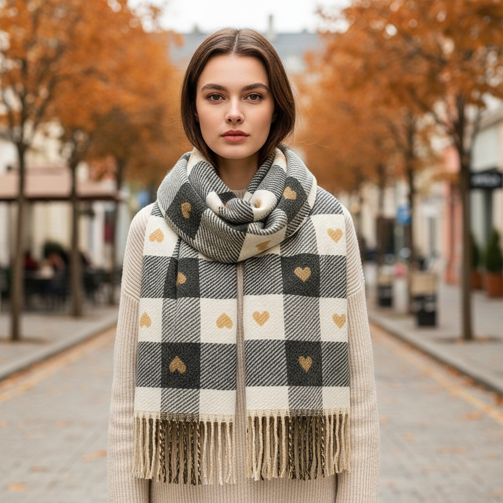 Bufanda de invierno de mujer suave, tejida a rayas y cortavientos