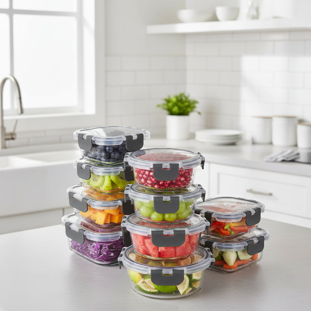 Juego de recipientes de vidrio de borosilicato con cierre hermético para preparar y almacenar comidas