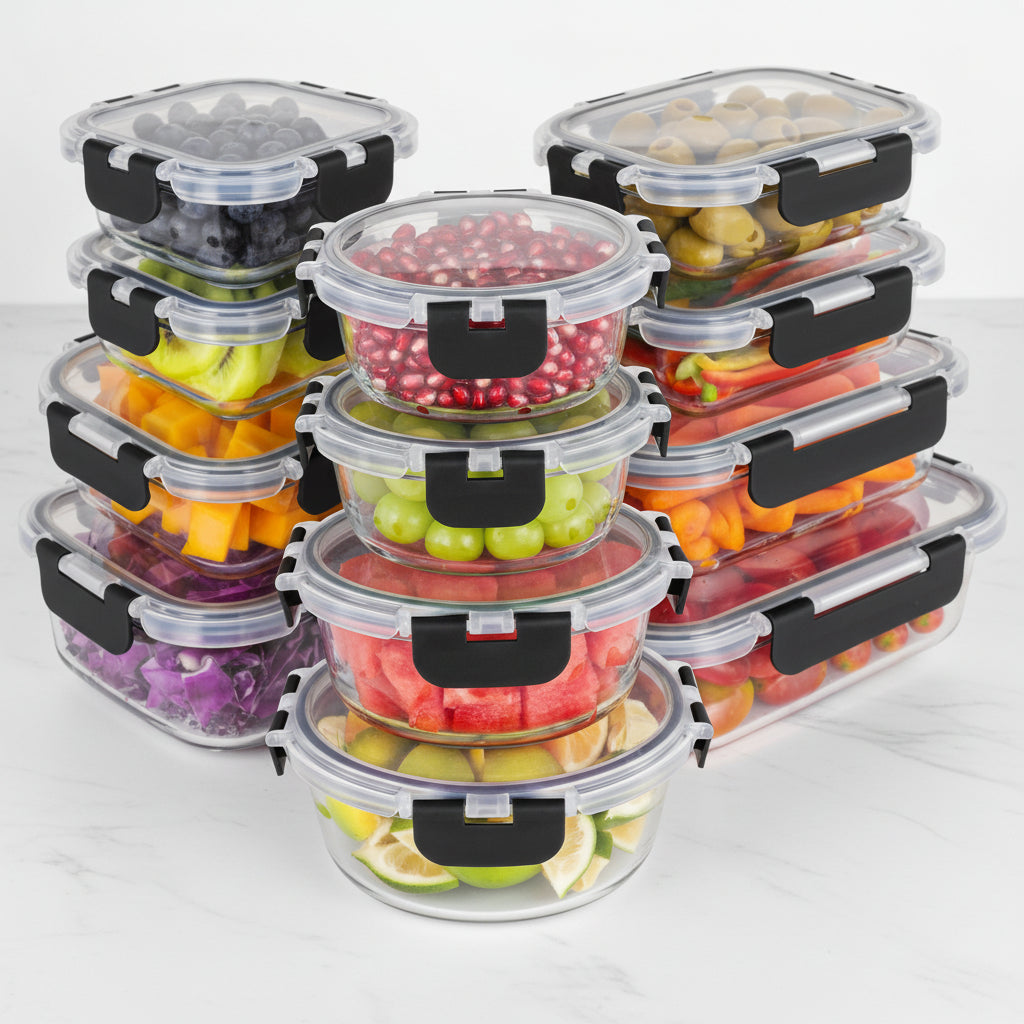 Juego de recipientes de vidrio de borosilicato con cierre hermético para preparar y almacenar comidas