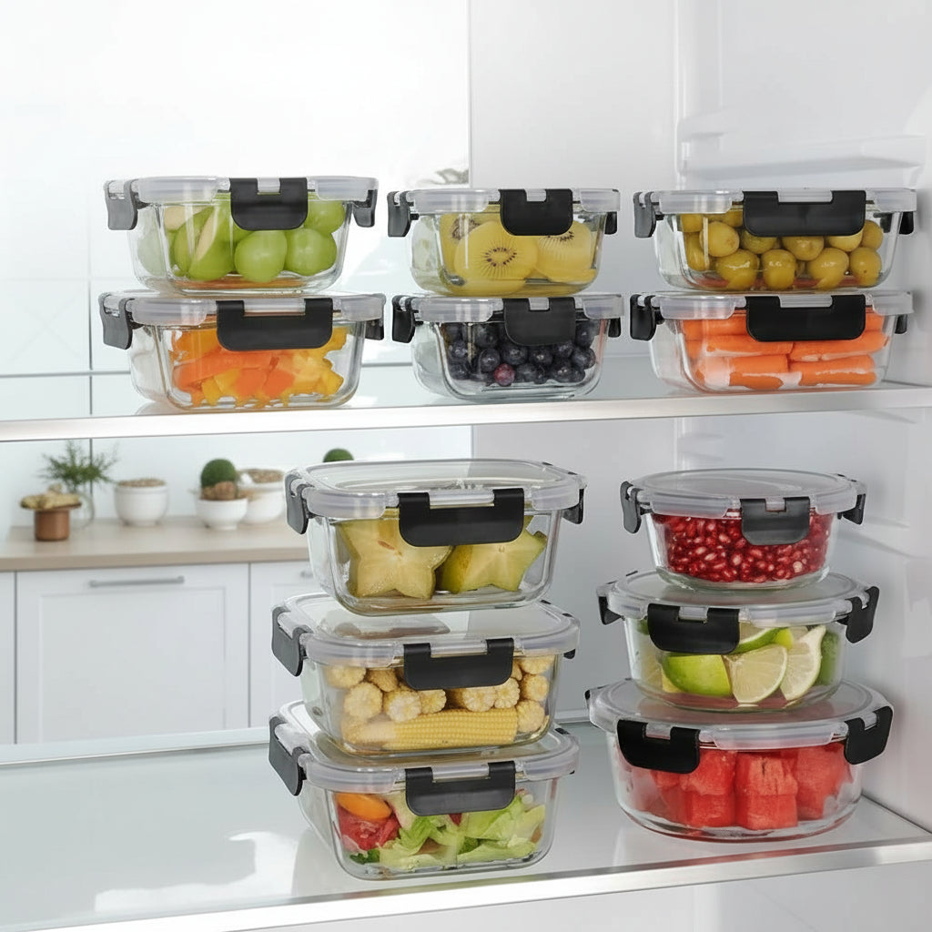 Juego de recipientes de vidrio de borosilicato con cierre hermético para preparar y almacenar comidas