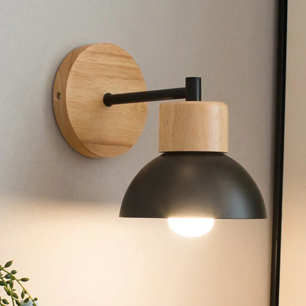 Lámpara de pared nórdica de madera y metal para mesita de noche
