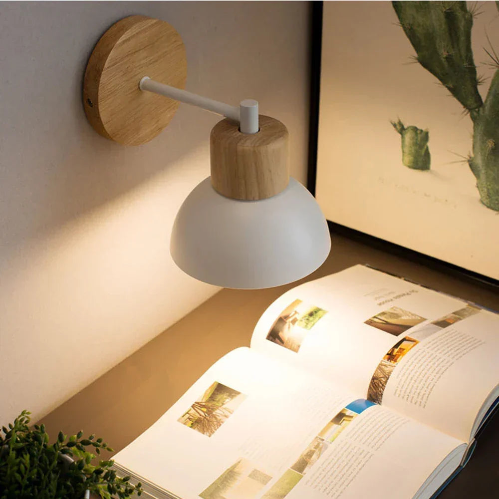Lámpara de pared nórdica de madera y metal para mesita de noche
