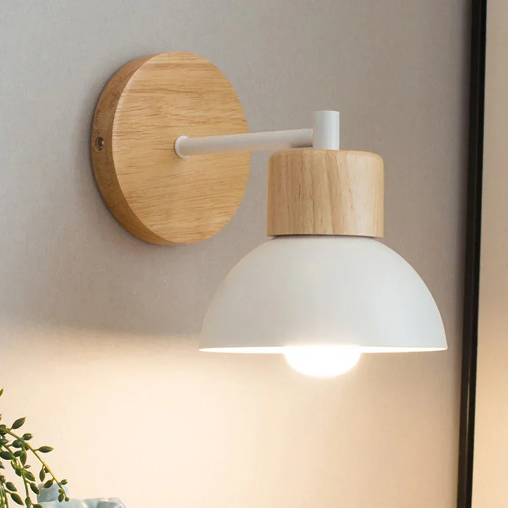 Lámpara de pared nórdica de madera y metal para mesita de noche