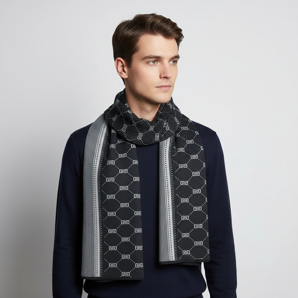 Bufanda de hombre larga, estrecha, suave y estampada
