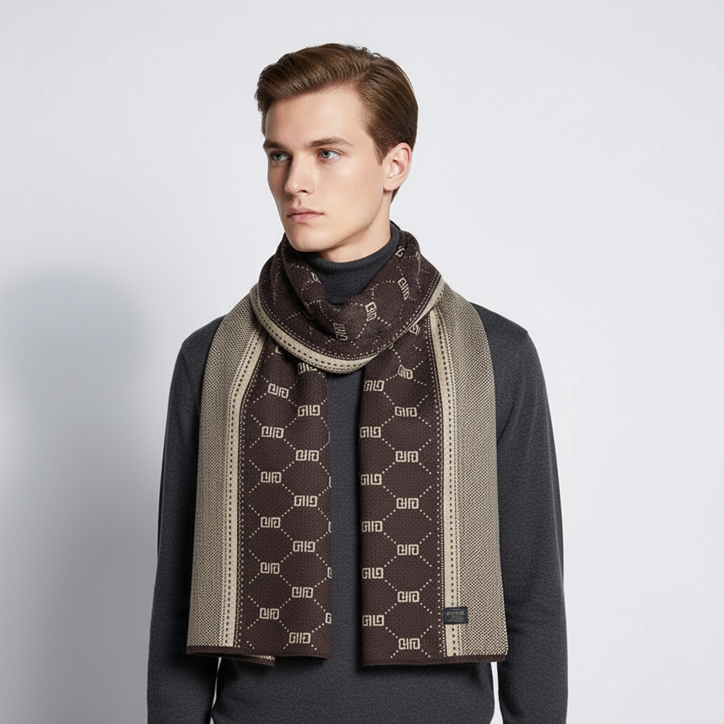 Bufanda de hombre larga, estrecha, suave y estampada