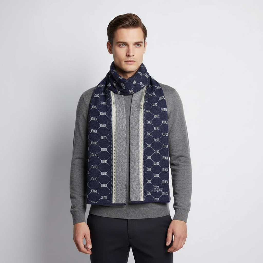 Bufanda de hombre larga, estrecha, suave y estampada