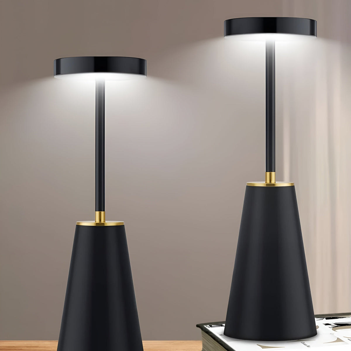 Lámpara de mesa metálica delgada, inalámbrica, táctil, regulable y recargable